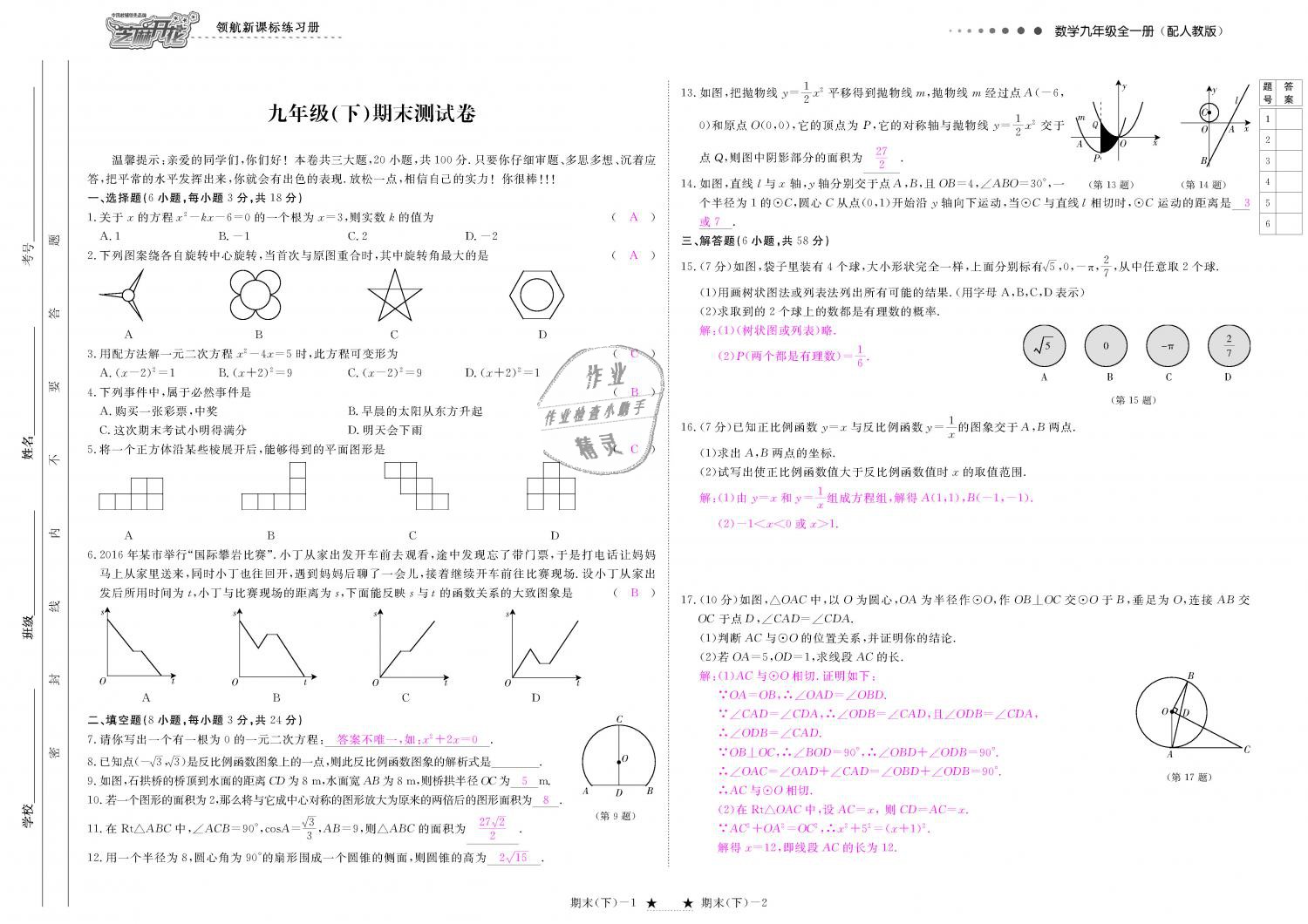 2018年領(lǐng)航新課標練習(xí)冊九年級數(shù)學(xué)全一冊人教版 第176頁