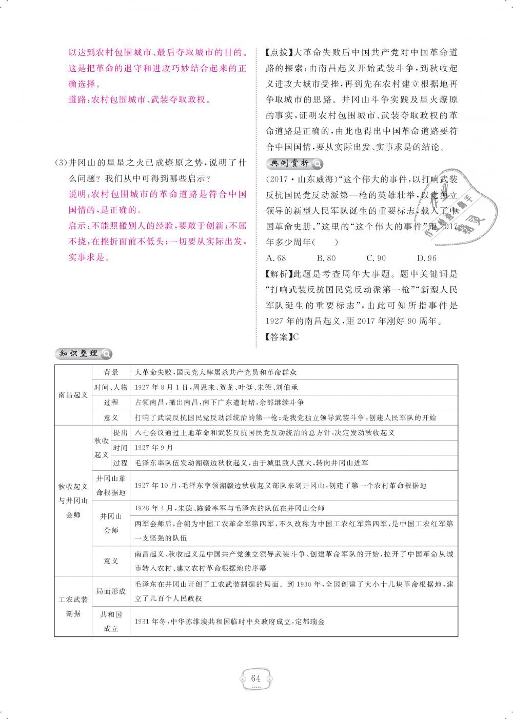 2018年領(lǐng)航新課標(biāo)練習(xí)冊(cè)八年級(jí)歷史上冊(cè)人教版 第64頁(yè)