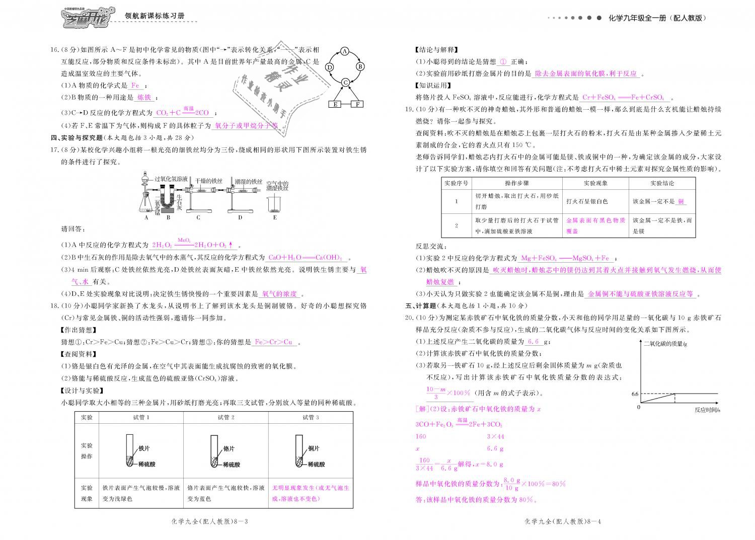 2018年領航新課標練習冊九年級化學全一冊人教版 第156頁