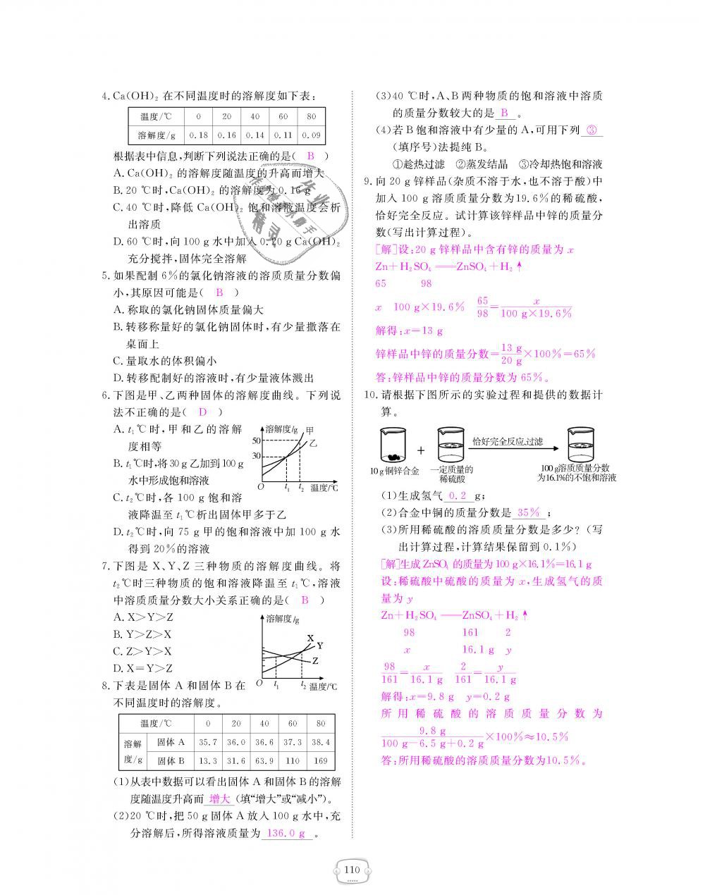 2018年領(lǐng)航新課標(biāo)練習(xí)冊(cè)九年級(jí)化學(xué)全一冊(cè)人教版 第110頁