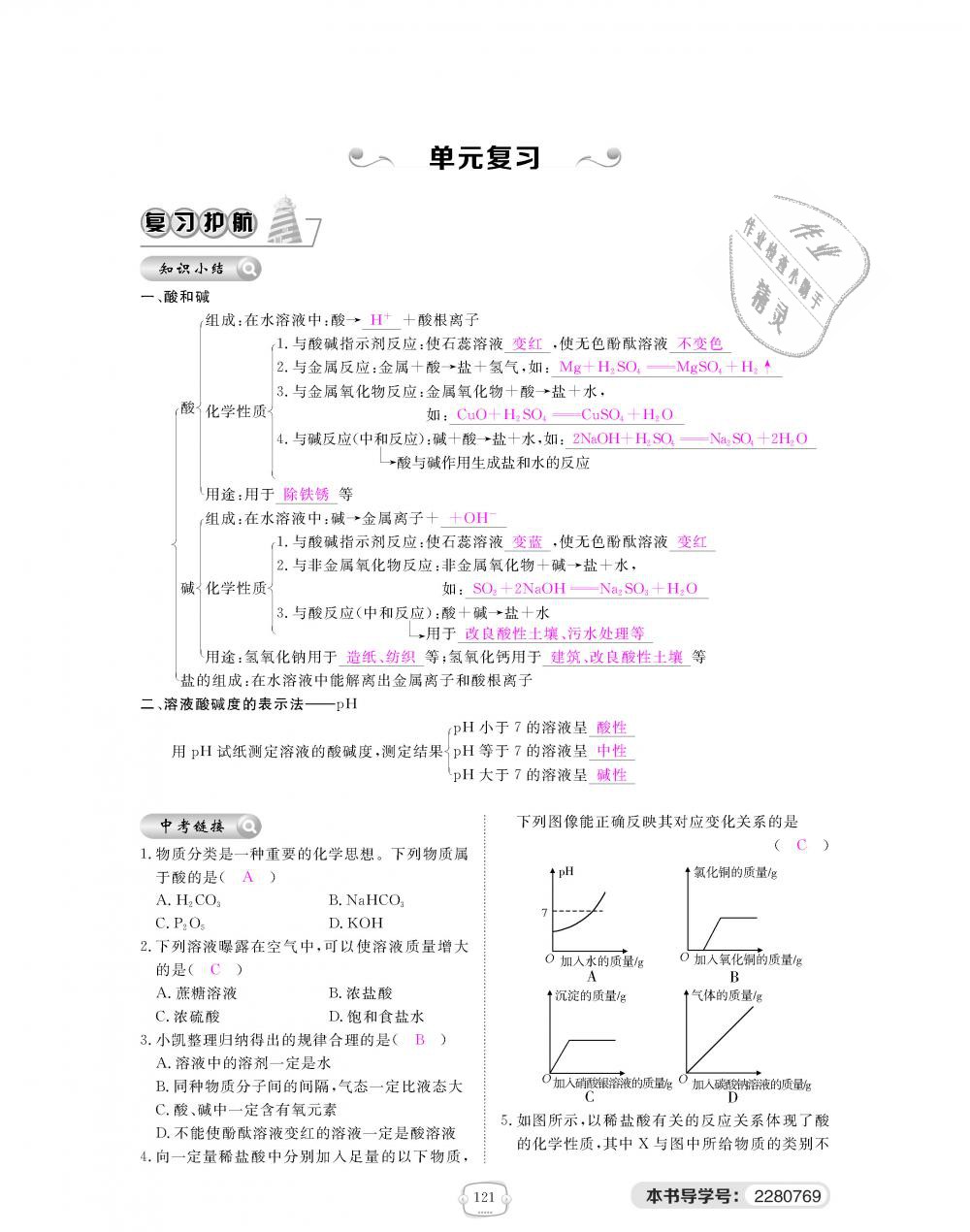 2018年領航新課標練習冊九年級化學全一冊人教版 第121頁