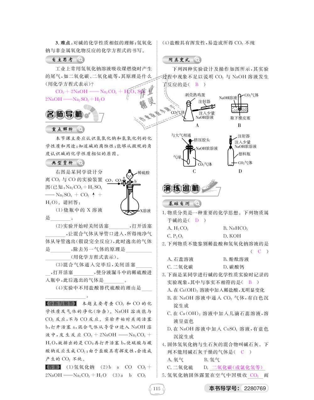 2018年領(lǐng)航新課標(biāo)練習(xí)冊九年級化學(xué)全一冊人教版 第115頁