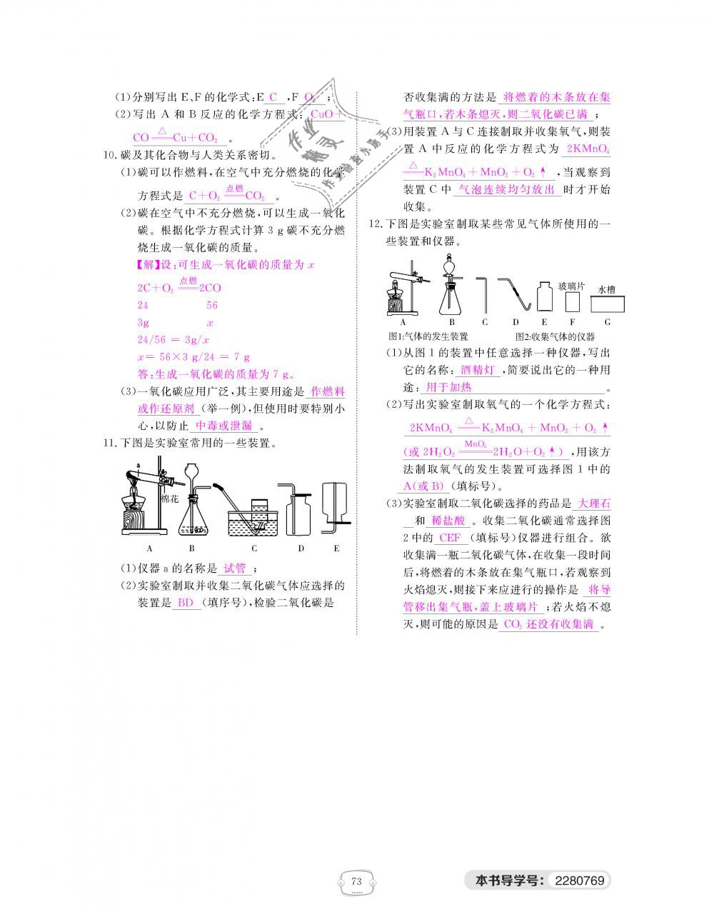 2018年領(lǐng)航新課標(biāo)練習(xí)冊九年級化學(xué)全一冊人教版 第73頁