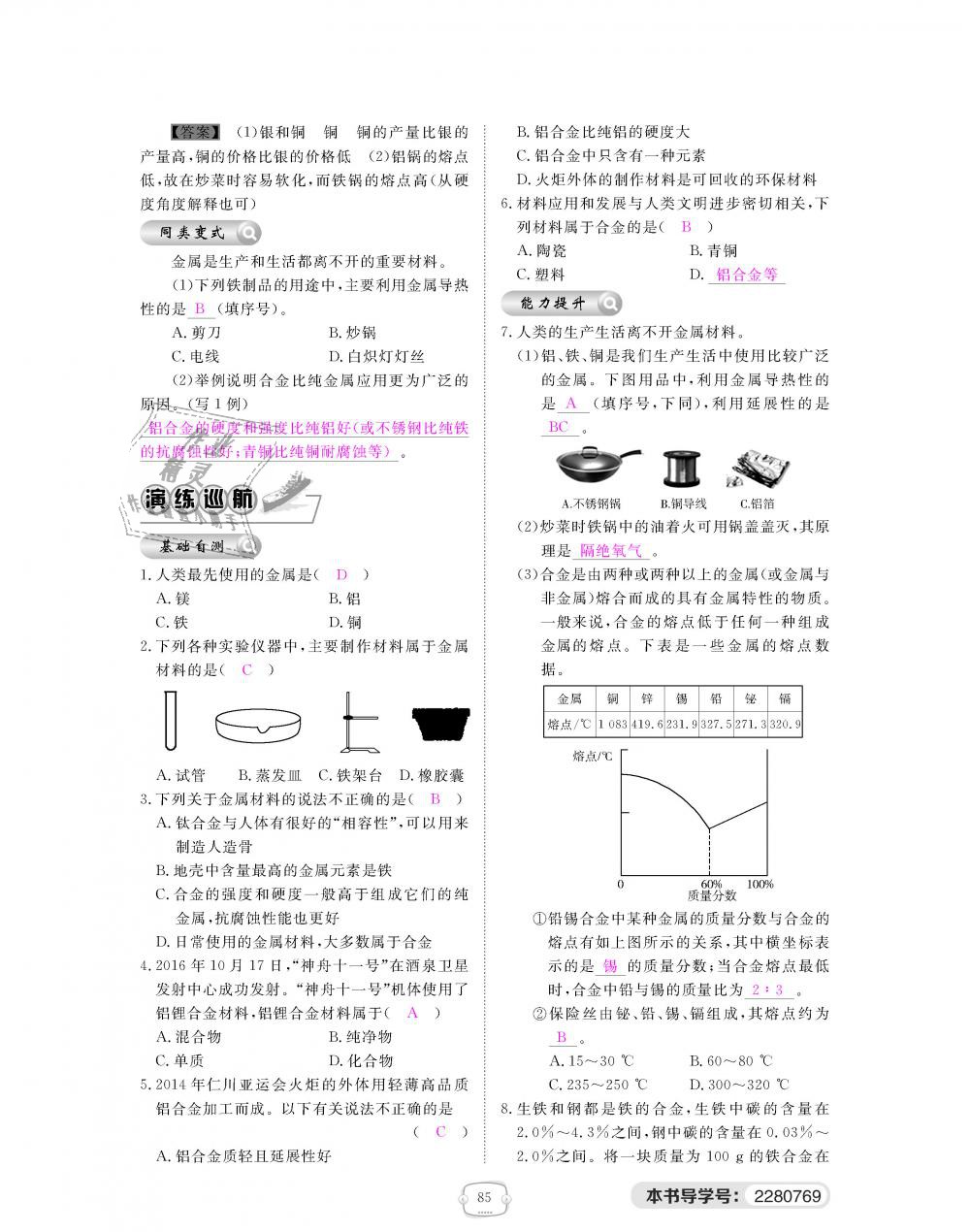 2018年領航新課標練習冊九年級化學全一冊人教版 第85頁