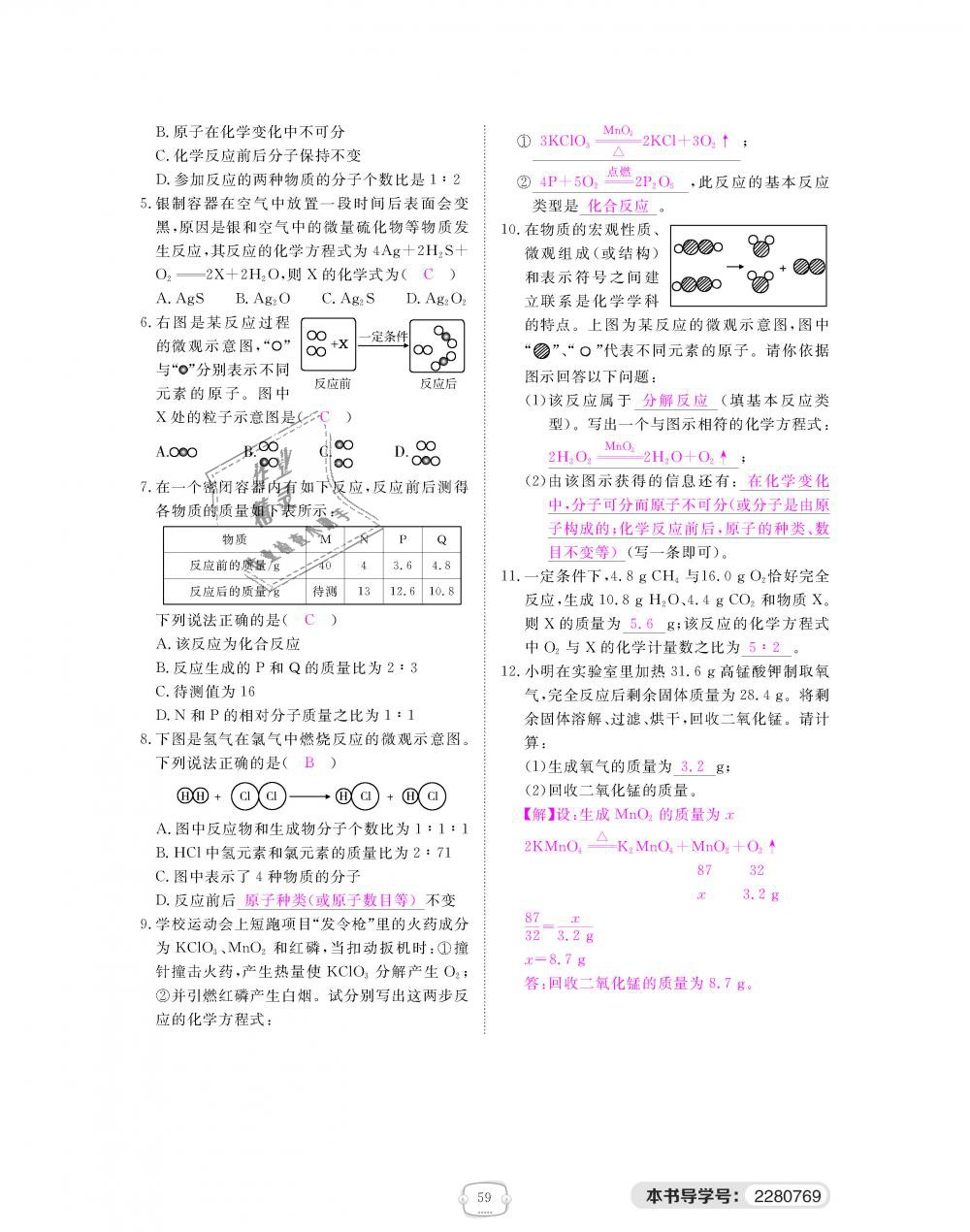 2018年領航新課標練習冊九年級化學全一冊人教版 第59頁