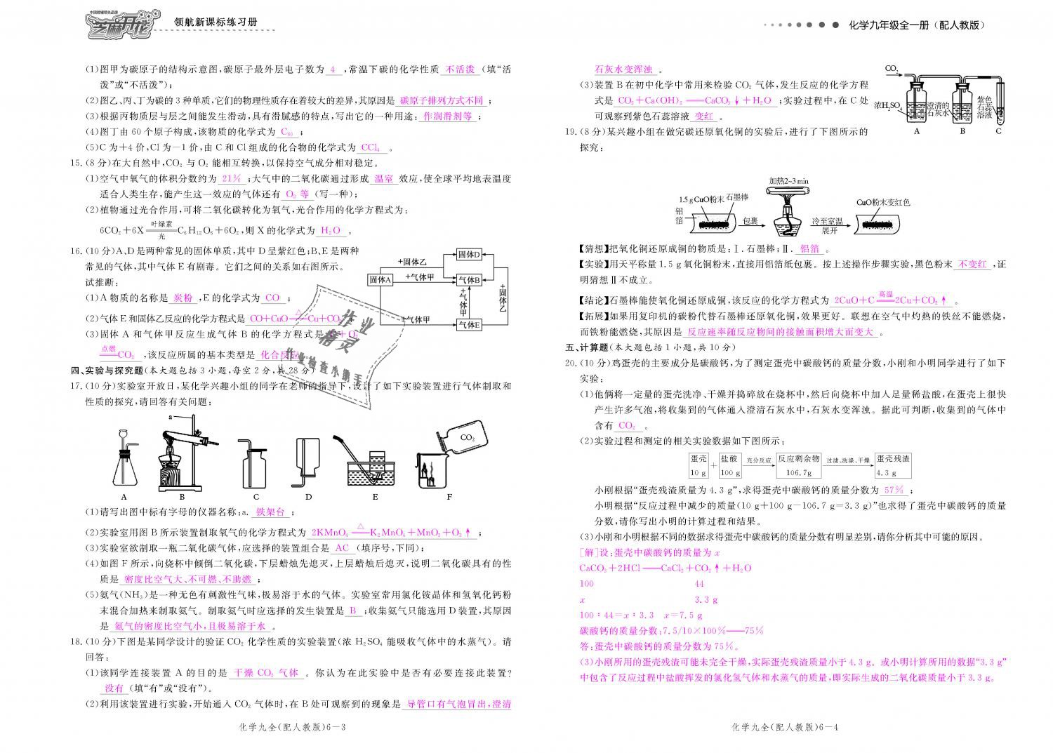 2018年領航新課標練習冊九年級化學全一冊人教版 第152頁