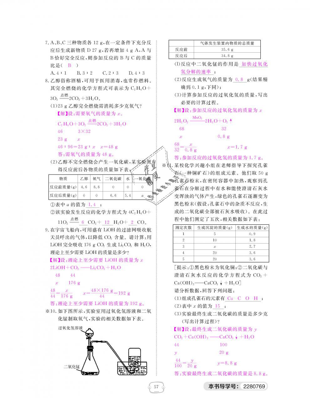 2018年領(lǐng)航新課標(biāo)練習(xí)冊(cè)九年級(jí)化學(xué)全一冊(cè)人教版 第57頁(yè)