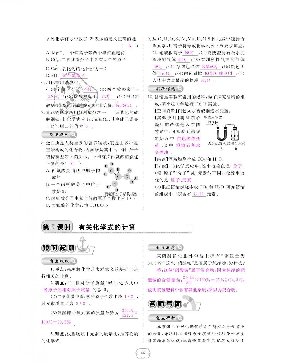 2018年領航新課標練習冊九年級化學全一冊人教版 第46頁