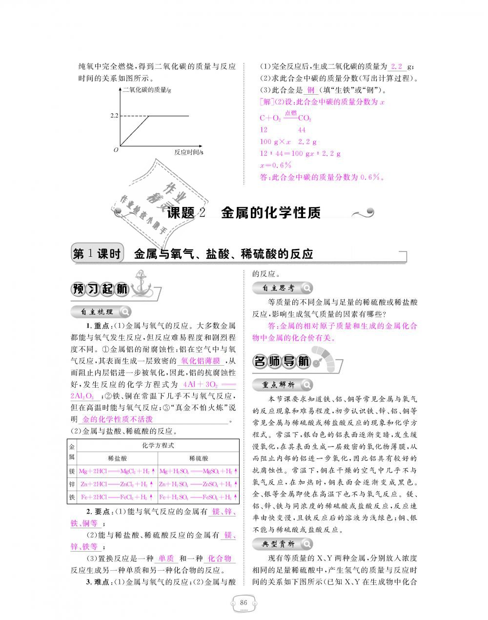 2018年領(lǐng)航新課標(biāo)練習(xí)冊九年級化學(xué)全一冊人教版 第86頁