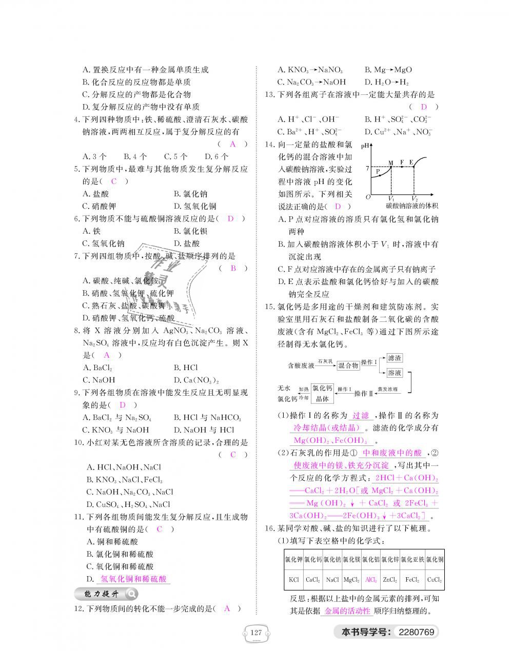 2018年領航新課標練習冊九年級化學全一冊人教版 第127頁