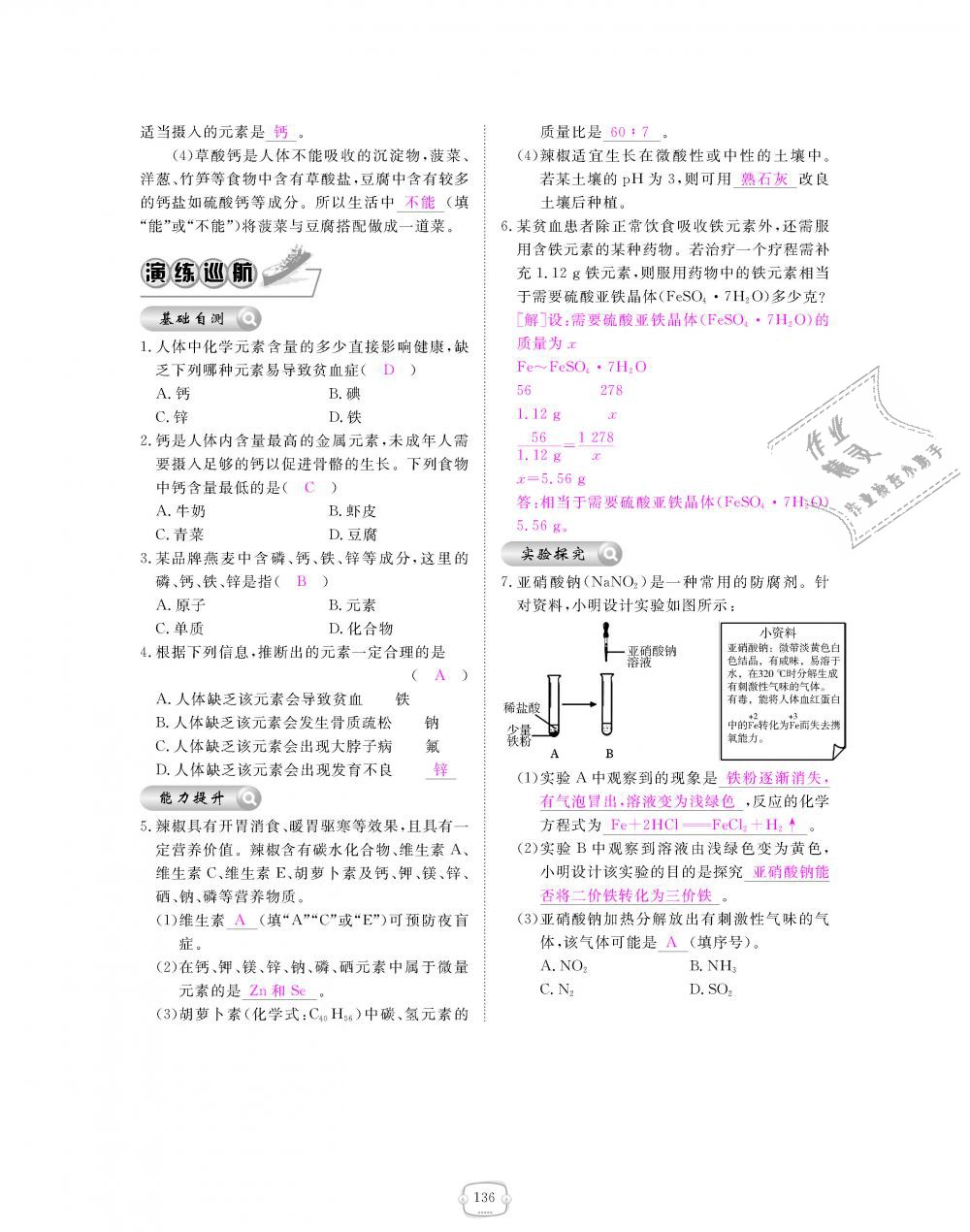 2018年領(lǐng)航新課標(biāo)練習(xí)冊(cè)九年級(jí)化學(xué)全一冊(cè)人教版 第136頁(yè)