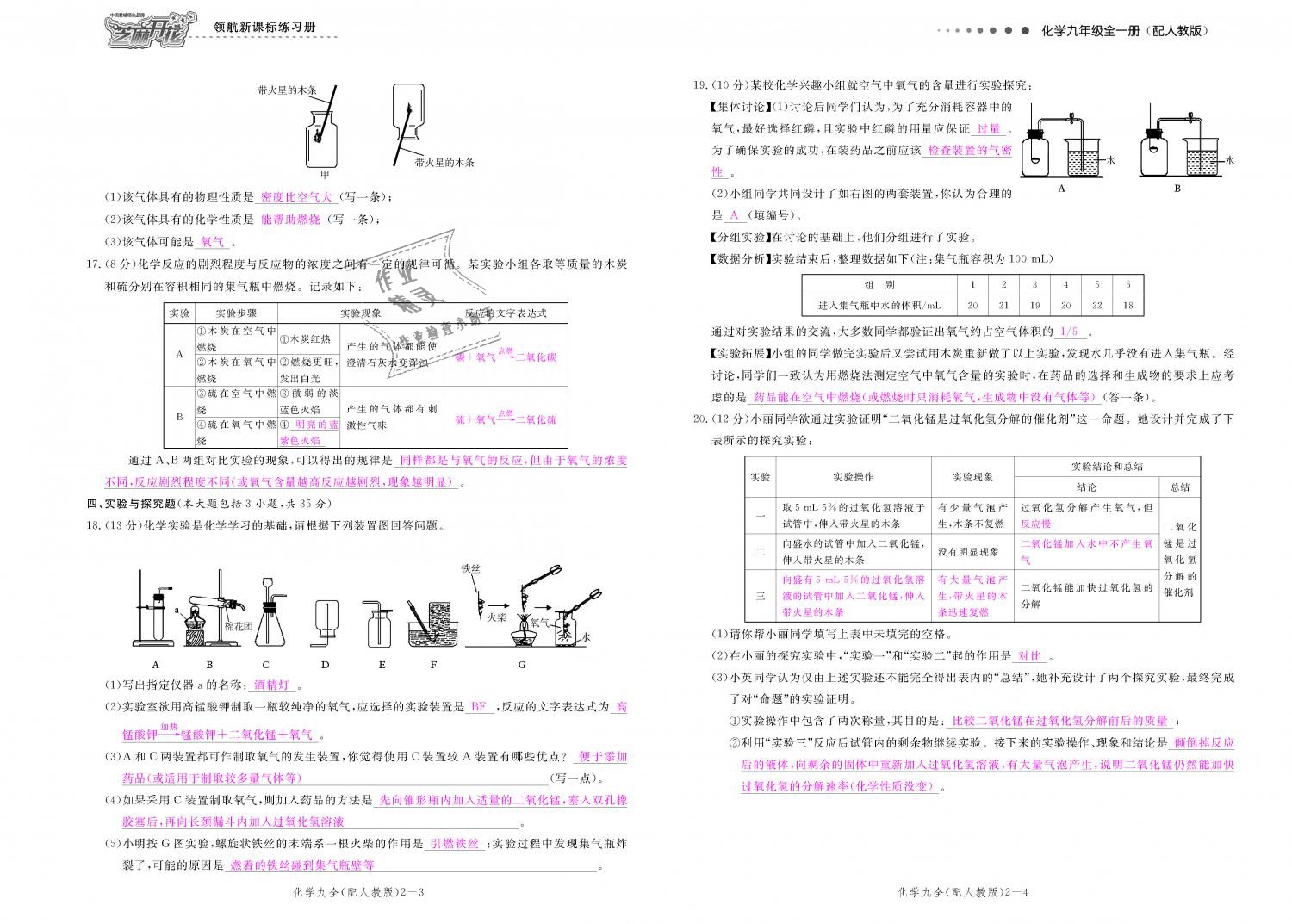 2018年領航新課標練習冊九年級化學全一冊人教版 第144頁