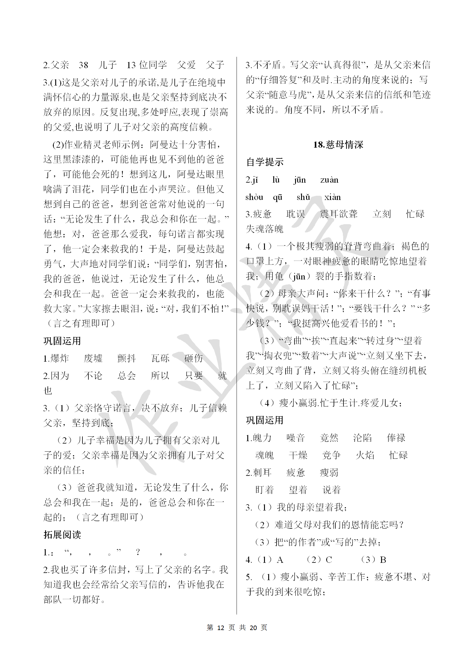 2018年小學(xué)基礎(chǔ)訓(xùn)練叢書(shū)自主學(xué)習(xí)指導(dǎo)課程五年級(jí)語(yǔ)文上冊(cè)人教版 參考答案第12頁(yè)