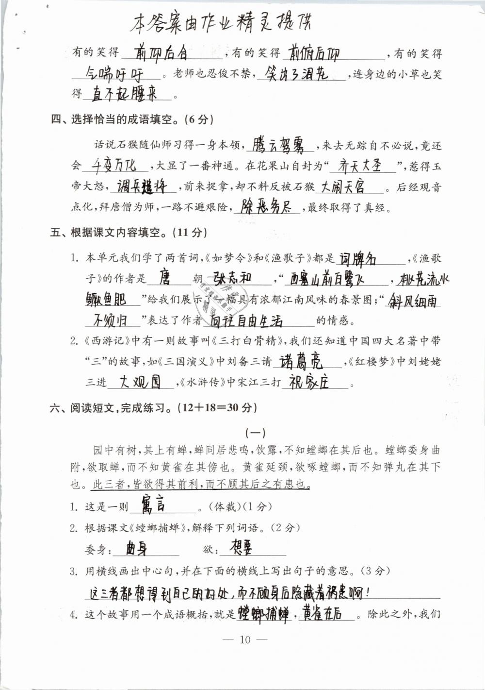 2019年練習(xí)與測(cè)試檢測(cè)卷小學(xué)語(yǔ)文六年級(jí)下冊(cè)蘇教版 第10頁(yè)