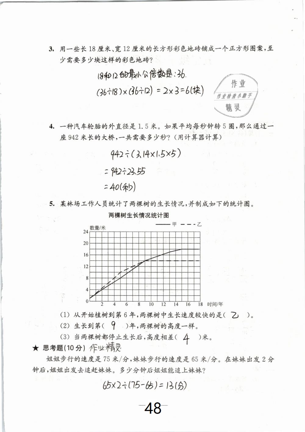 2019年練習(xí)與測(cè)試檢測(cè)卷小學(xué)數(shù)學(xué)五年級(jí)下冊(cè)蘇教版 參考答案第48頁