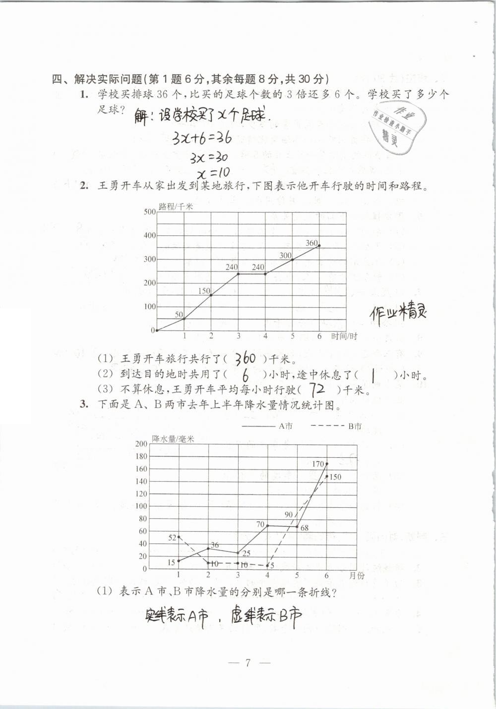 2019年練習(xí)與測試檢測卷小學(xué)數(shù)學(xué)五年級下冊蘇教版 參考答案第7頁