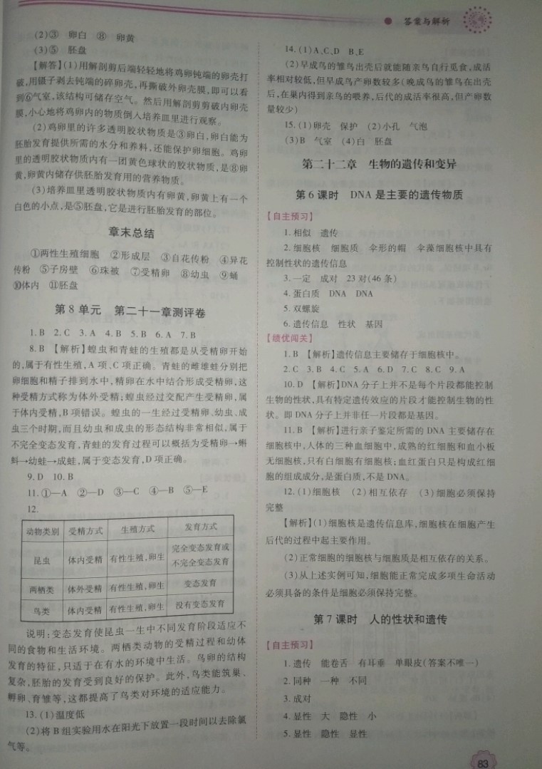 2019績(jī)優(yōu)學(xué)案八年級(jí)生物學(xué)下冊(cè)蘇教版 參考答案第3頁(yè)