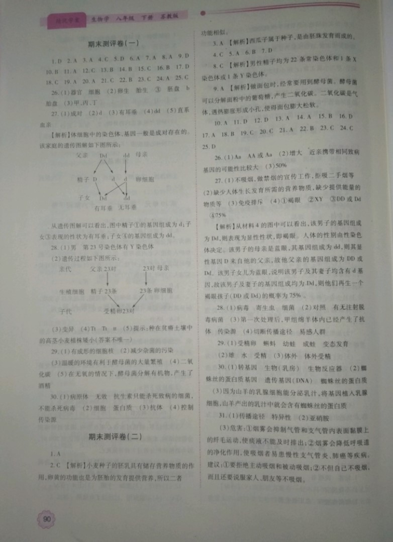 2019績(jī)優(yōu)學(xué)案八年級(jí)生物學(xué)下冊(cè)蘇教版 參考答案第10頁(yè)