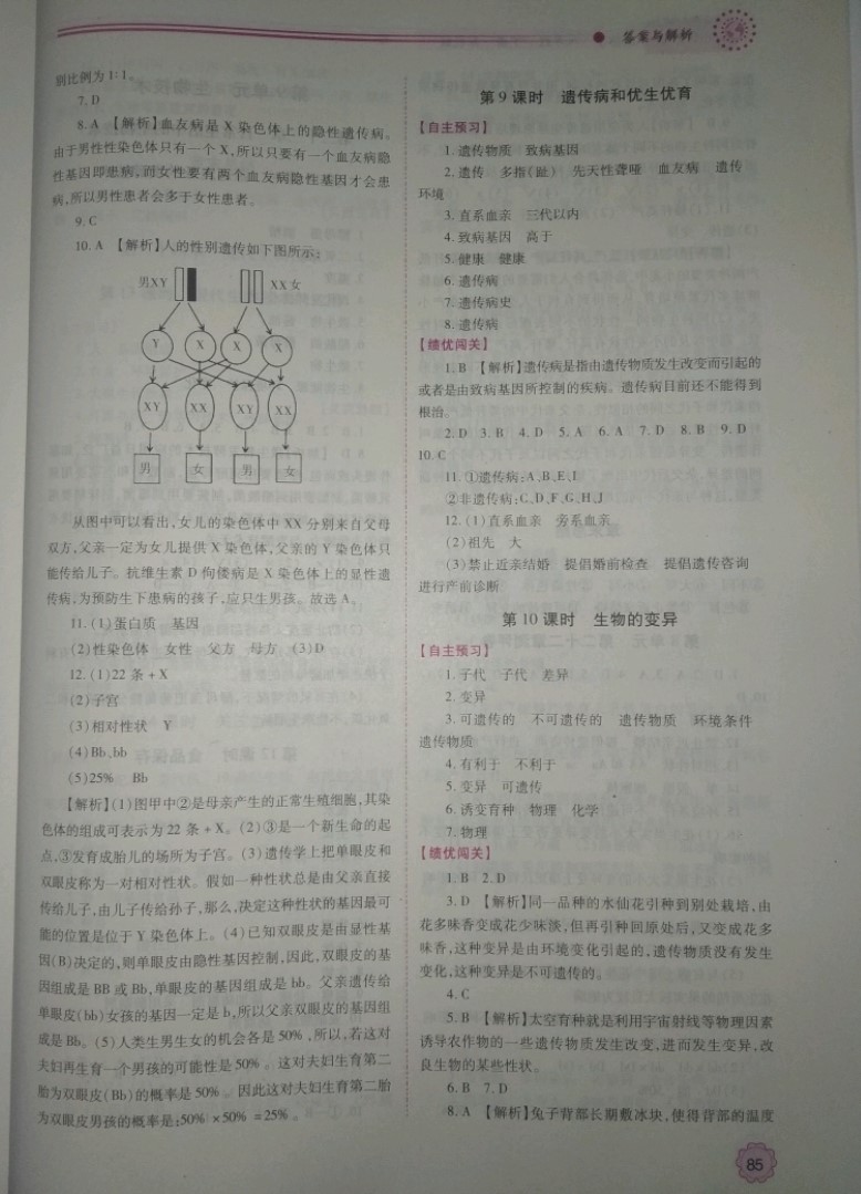 2019績優(yōu)學(xué)案八年級生物學(xué)下冊蘇教版 參考答案第5頁