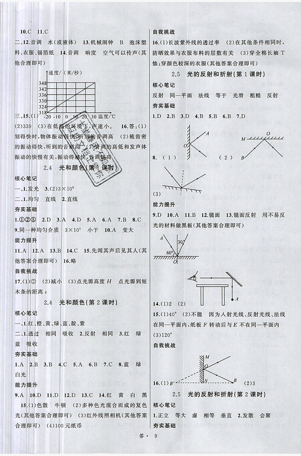 2019名師面對面同步作業(yè)本七年級科學下冊浙教版浙江專版 參考答案第9頁