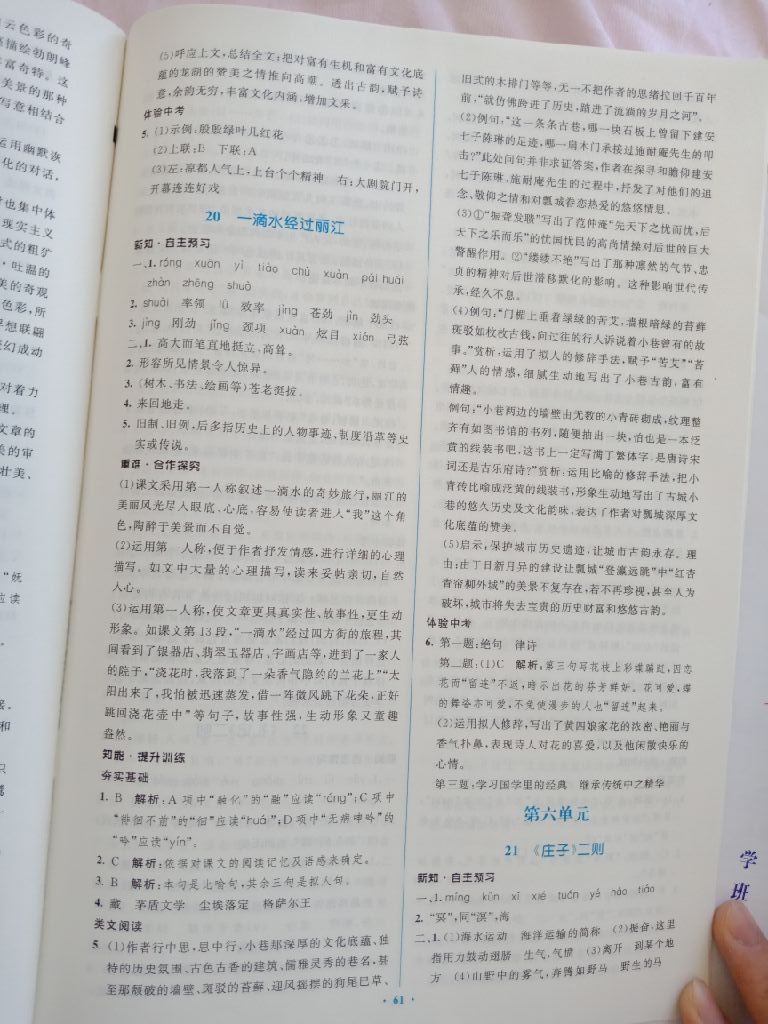 2019年初中同步学习目标与检测八年级语文下册人教版 参考答案第21页