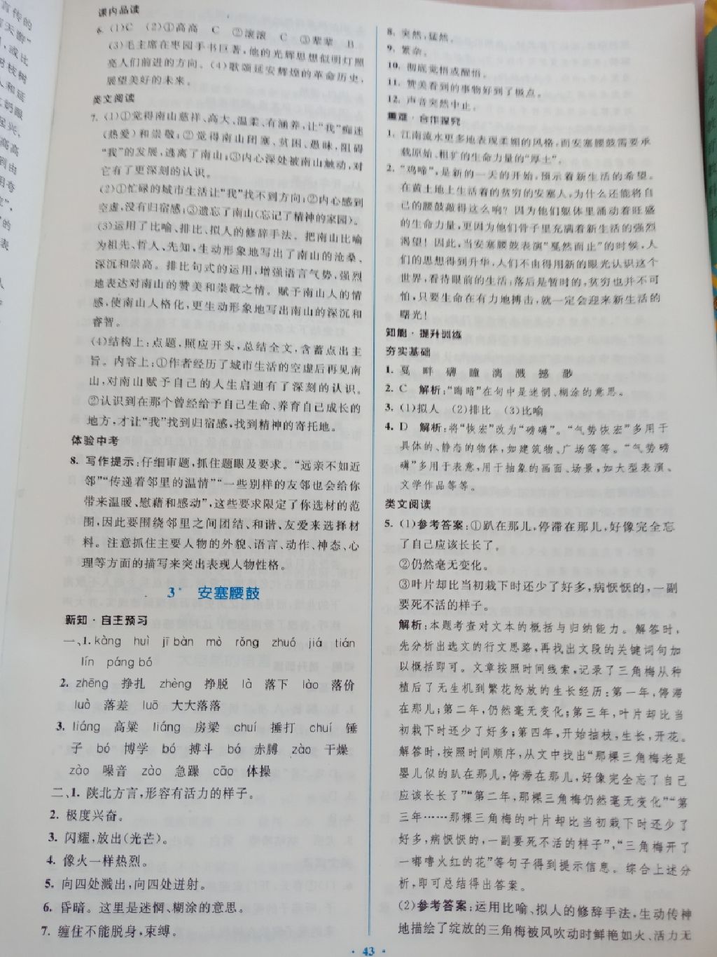 2019年初中同步學習目標與檢測八年級語文下冊人教版 參考答案第3頁