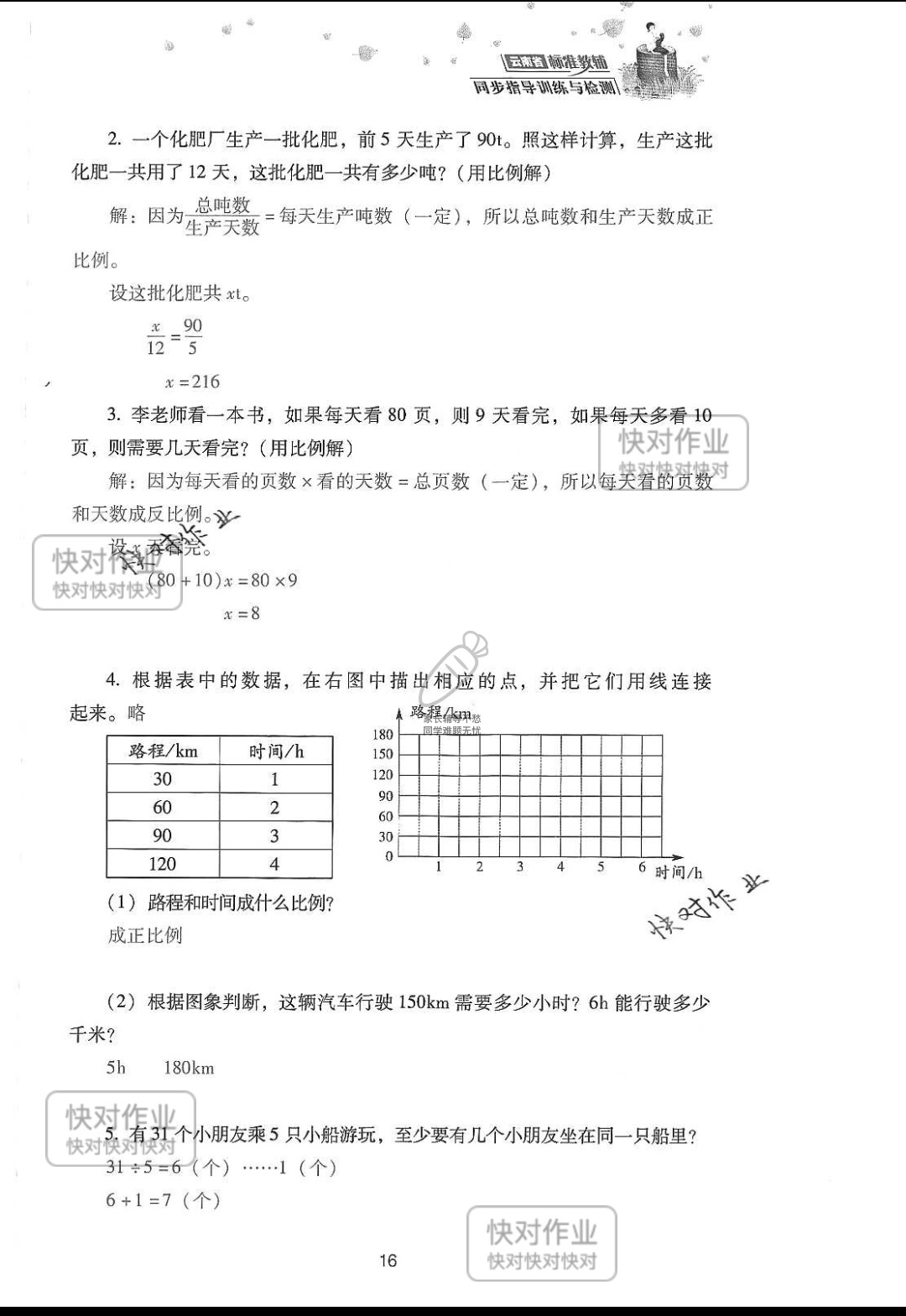 2019云南省同步指導(dǎo)訓(xùn)練與檢測(cè)六年級(jí)數(shù)學(xué)下冊(cè)人教版 參考答案第90頁(yè)