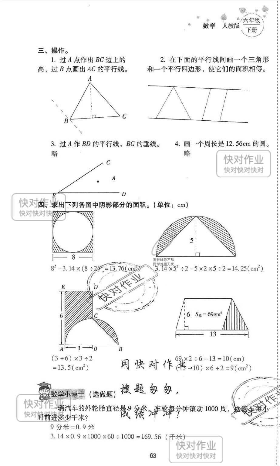 2019云南省同步指導(dǎo)訓(xùn)練與檢測(cè)六年級(jí)數(shù)學(xué)下冊(cè)人教版 參考答案第62頁