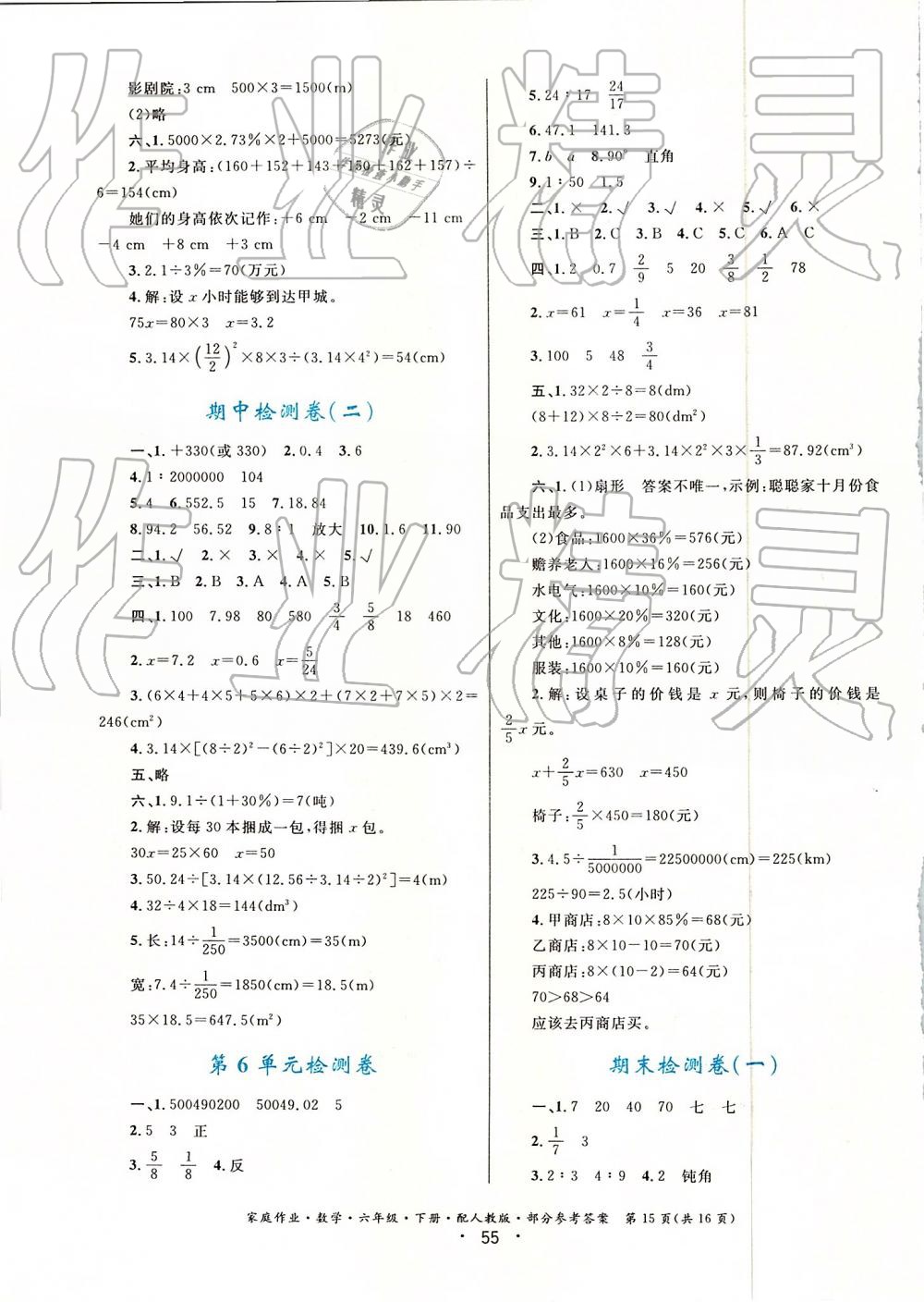 2019家庭作业六年级数学下册人教版 第15页