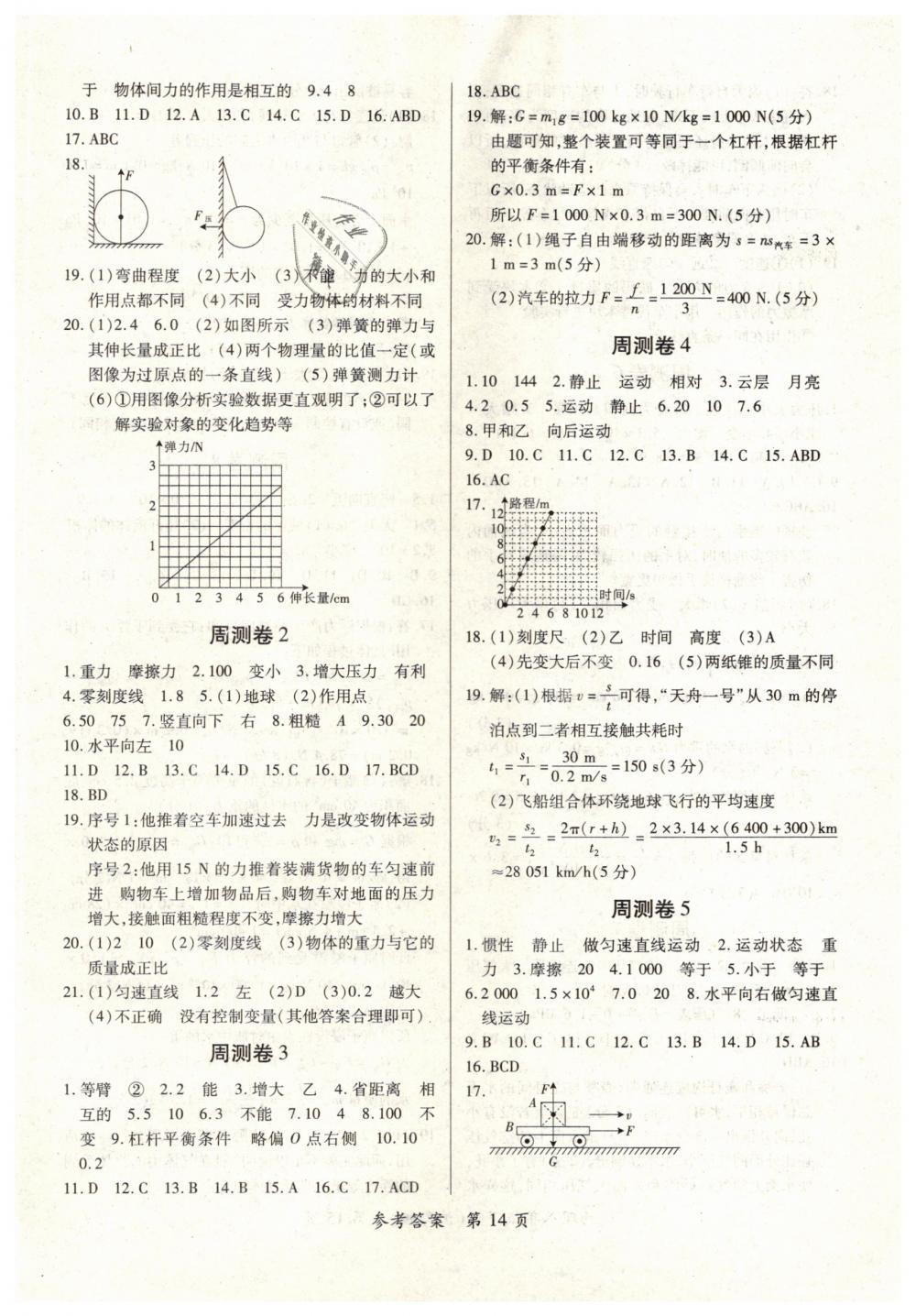 2019一課一練創(chuàng)新練習八年級物理下冊滬粵版南昌專版 參考答案第15頁