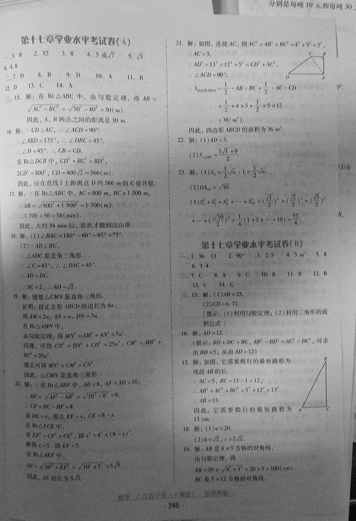 2019云南省标准教辅优佳学案八年级数学下册人教版 参考答案第20页