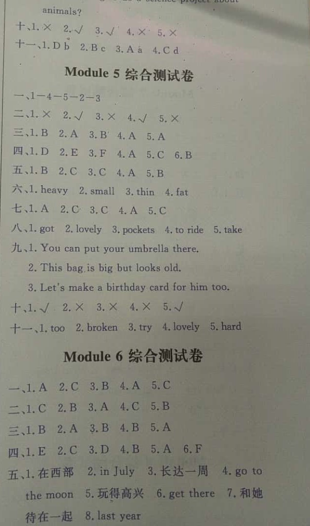 2019陽光課堂五年級英語下冊外研版 參考答案第23頁