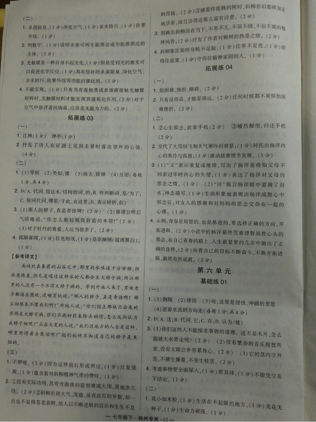 2019年經(jīng)綸學(xué)典學(xué)霸七年級(jí)語(yǔ)文下冊(cè)人教版揚(yáng)州專用 參考答案第12頁(yè)