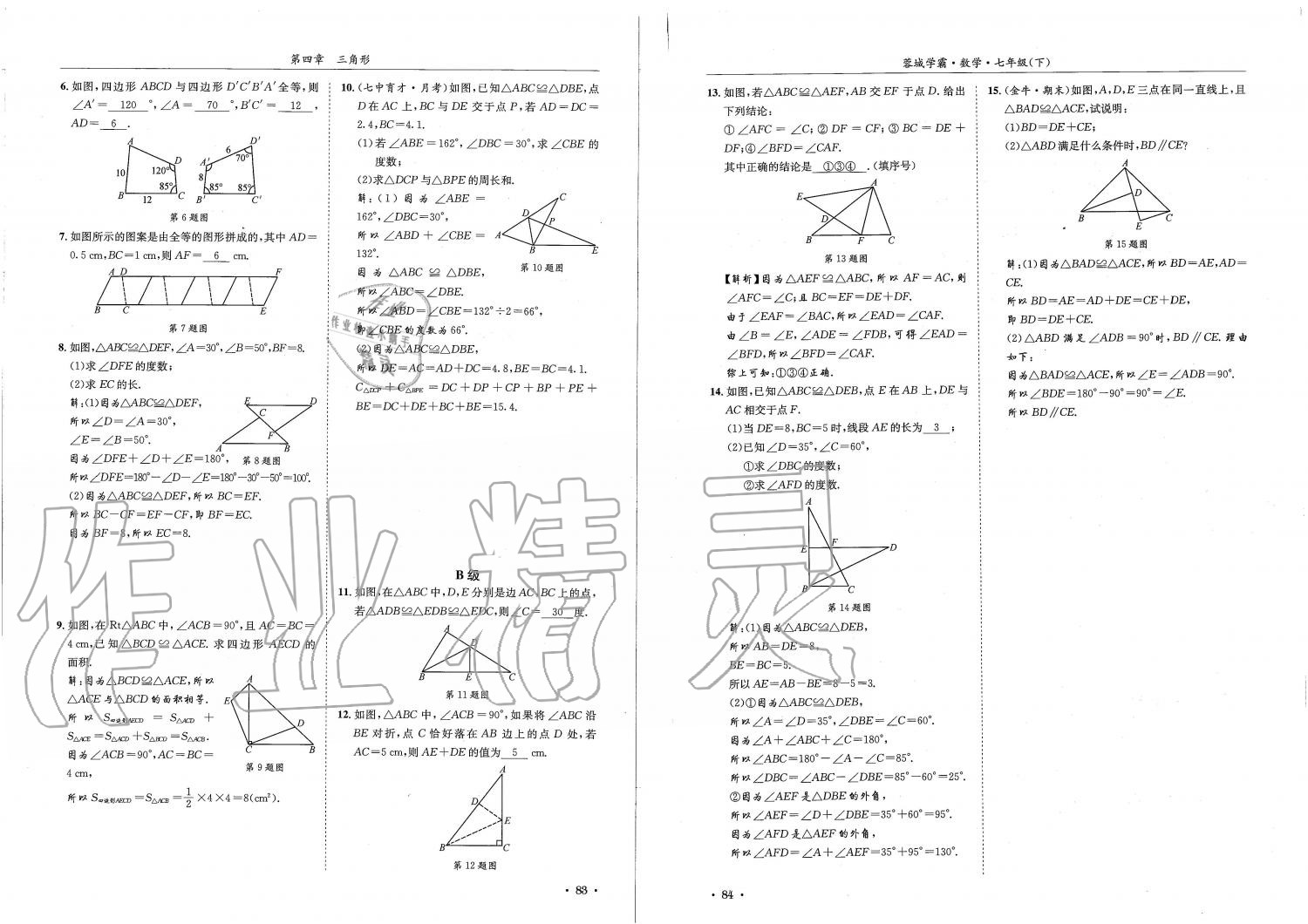 2019蓉城學(xué)霸七年級數(shù)學(xué)下冊北師大版 參考答案第42頁