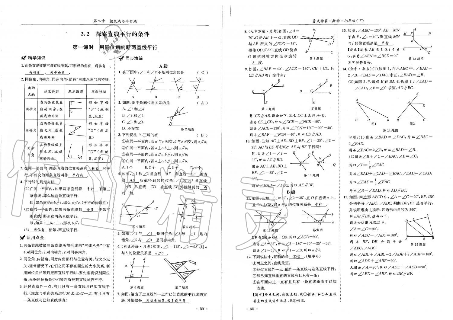 2019蓉城學霸七年級數學下冊北師大版 參考答案第20頁