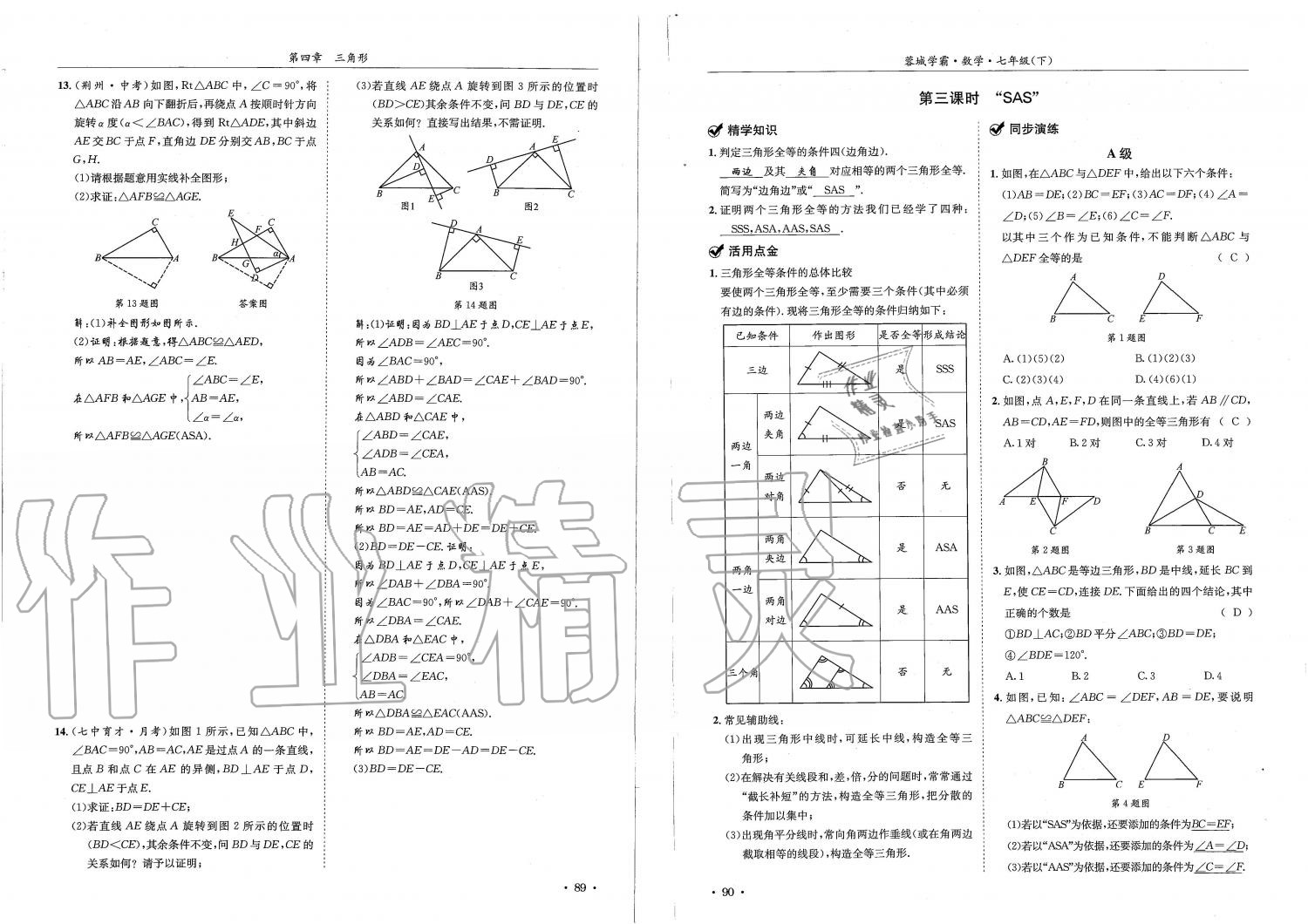 2019蓉城学霸七年级数学下册北师大版 参考答案第45页