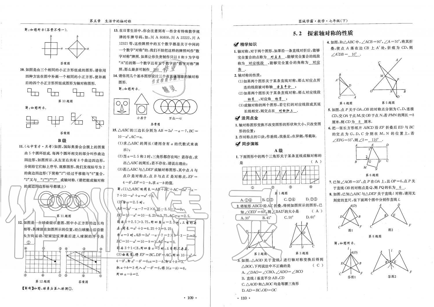 2019蓉城學霸七年級數(shù)學下冊北師大版 參考答案第55頁