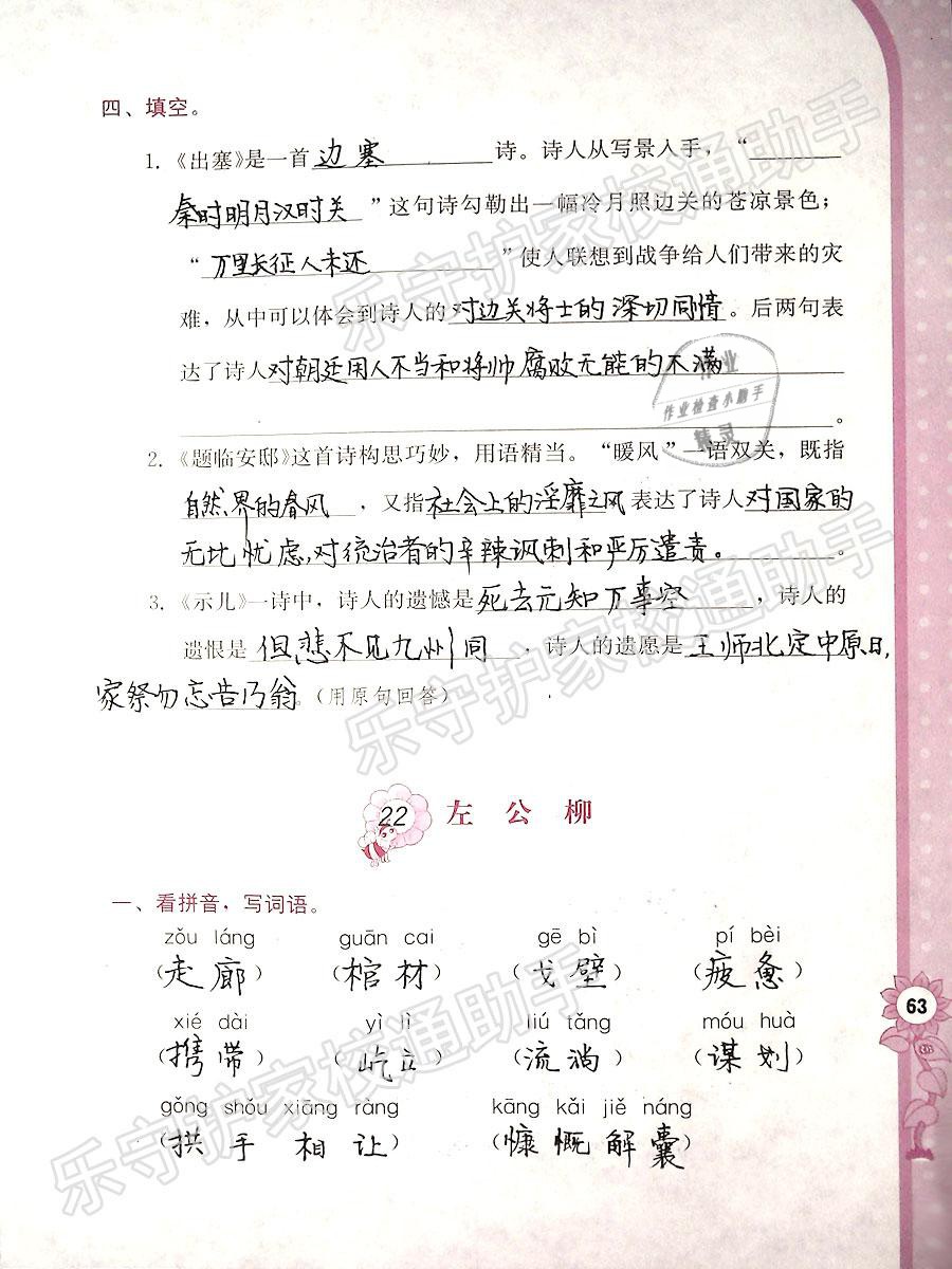 2019年學(xué)習(xí)與鞏固五年級語文下冊語文S版 參考答案第63頁