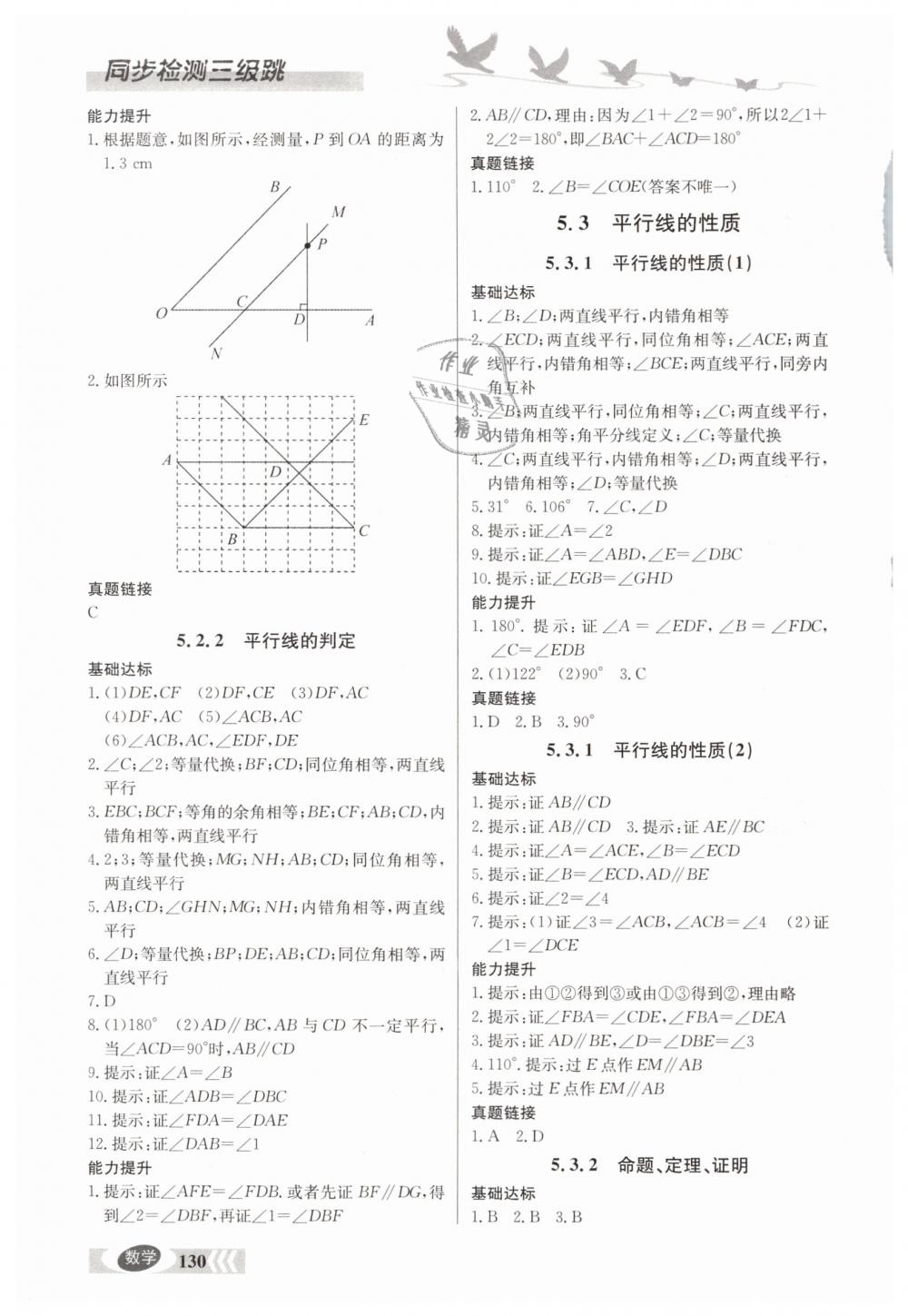 2019年同步檢測三級(jí)跳七年級(jí)數(shù)學(xué)下冊(cè)人教版 參考答案第2頁