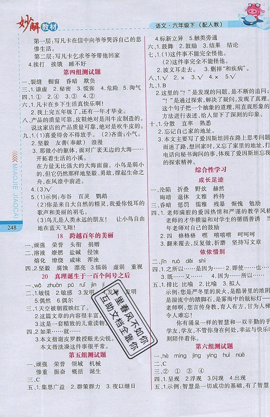 2019年妙解教材我的書會講課六年級語文下冊人教版 參考答案第3頁