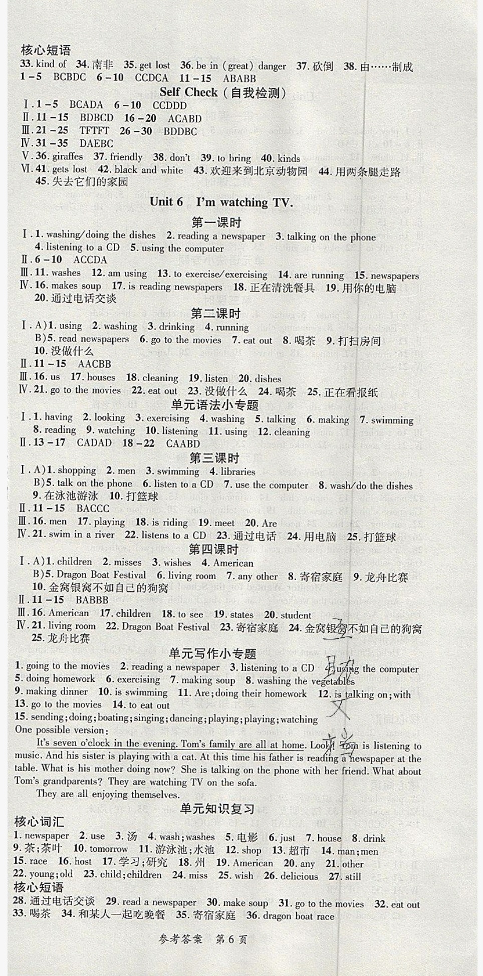 2019年高效課堂分層訓(xùn)練直擊中考七年級(jí)英語(yǔ)下冊(cè)人教版 參考答案第6頁(yè)