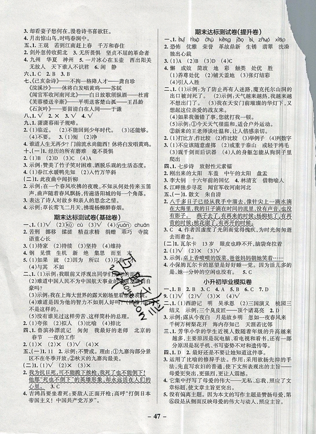 2019年小學(xué)學(xué)霸作業(yè)本六年級(jí)語(yǔ)文下冊(cè)人教版 參考答案第8頁(yè)