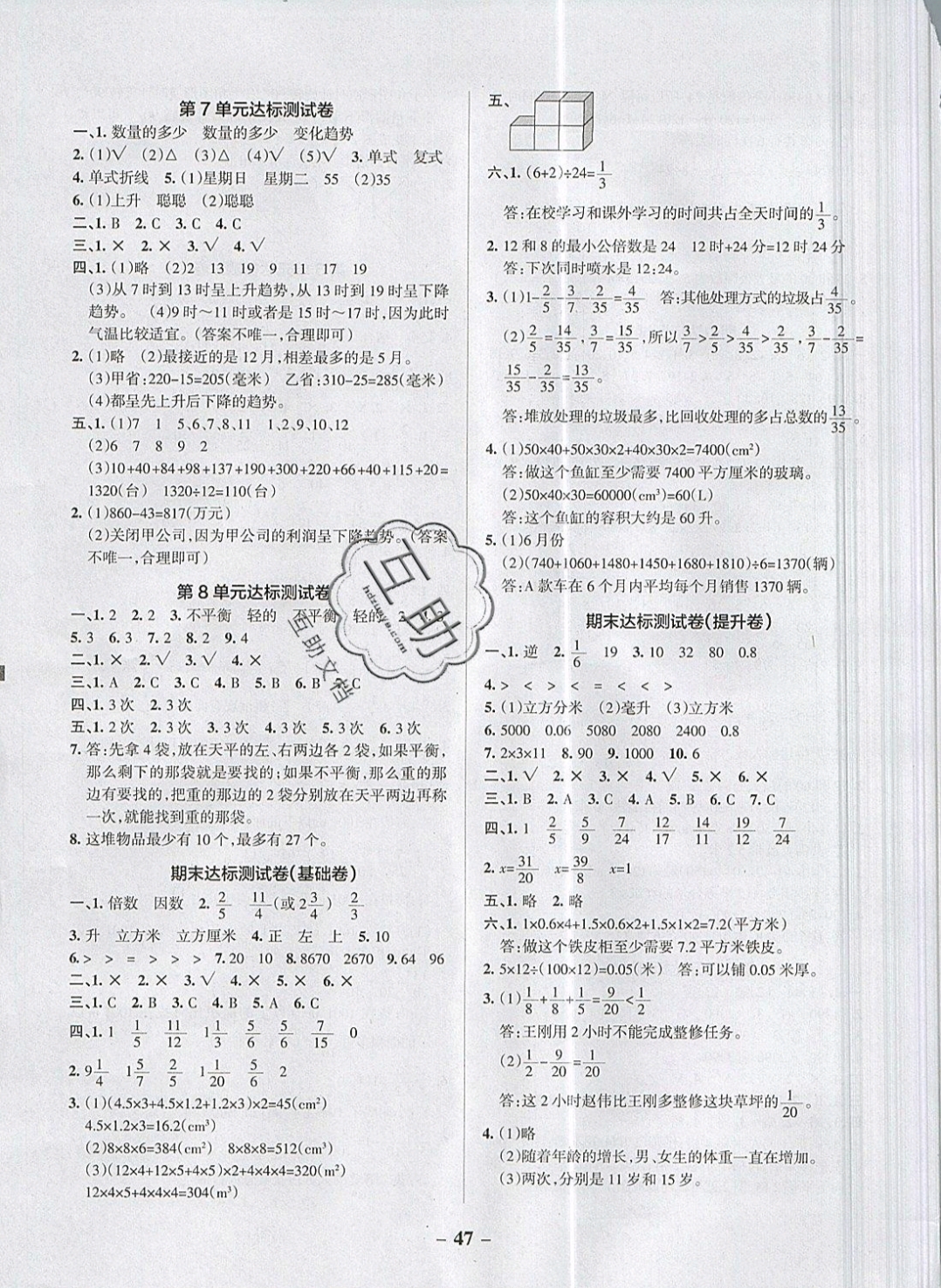 2019年小學(xué)學(xué)霸作業(yè)本五年級數(shù)學(xué)下冊人教版 參考答案第5頁