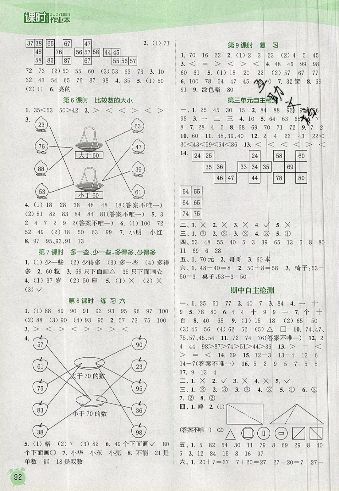 2019年通城學典課時作業(yè)本一年級數(shù)學下冊蘇教版江蘇專用 參考答案第4頁