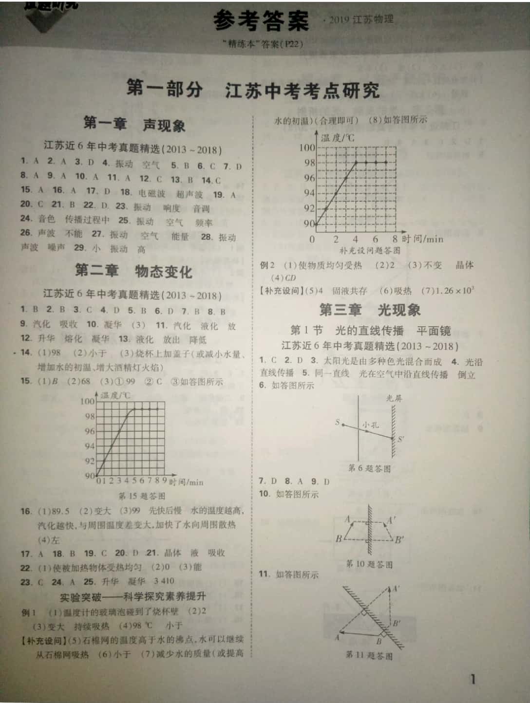 2019年萬(wàn)唯教育中考試題研究物理中考用書江蘇專版 參考答案第1頁(yè)