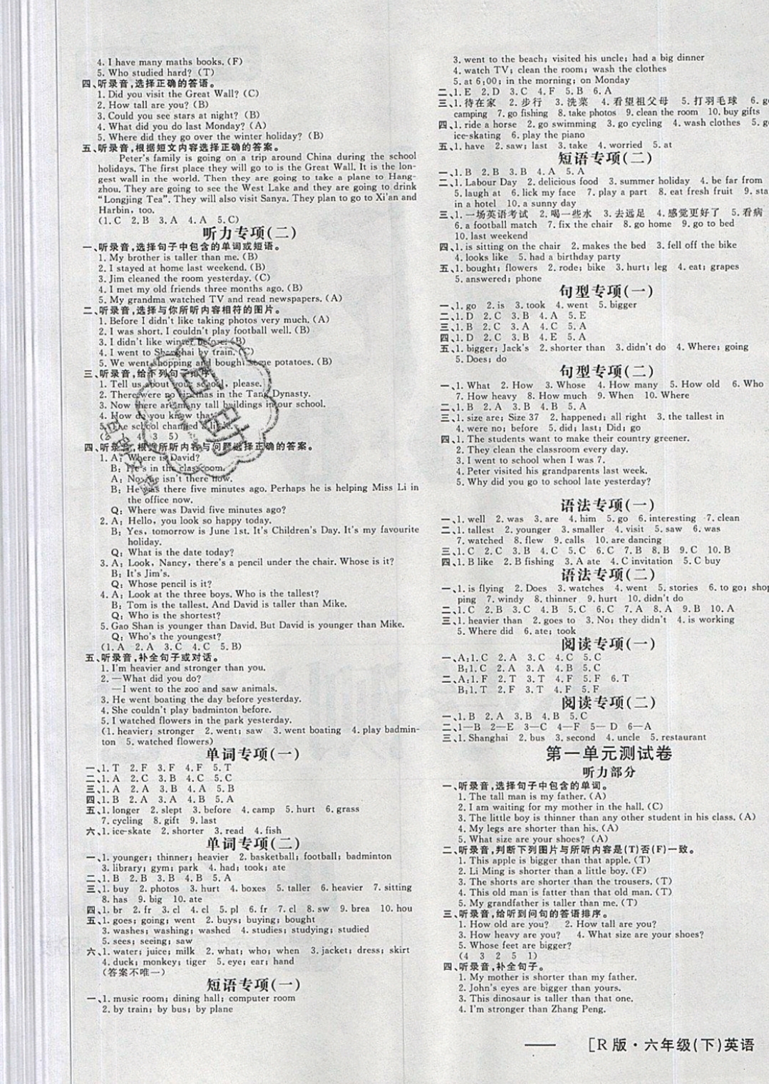 2019年非常1加1一課一練六年級(jí)英語(yǔ)下冊(cè)人教版PEP版 參考答案第5頁(yè)