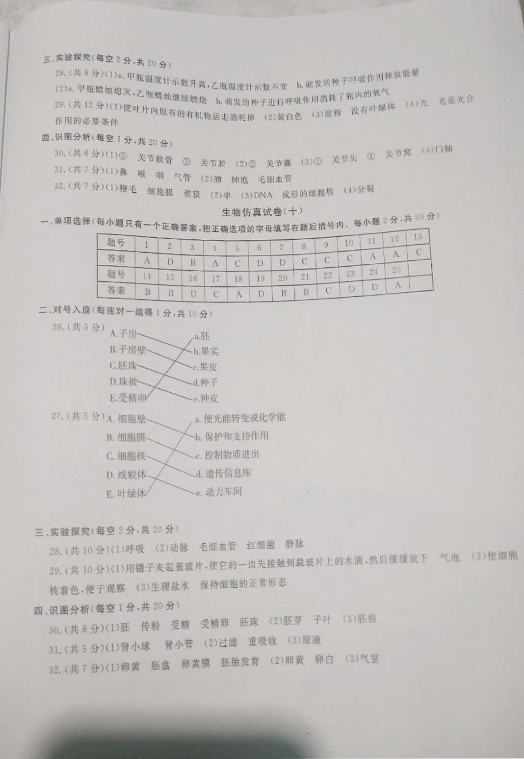 2019年資源與評(píng)價(jià)中考全程總復(fù)習(xí)九年級(jí)生物中考用書(shū) 參考答案第11頁(yè)