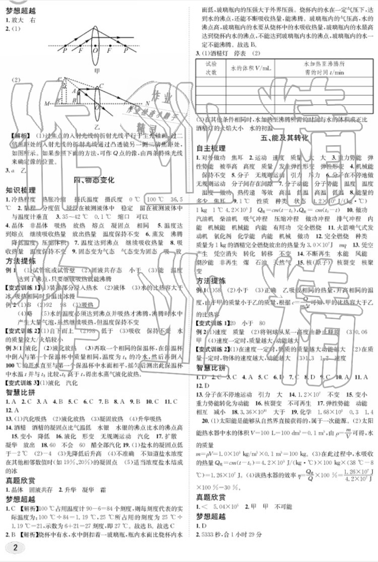 2019年中考總復(fù)習(xí)九年級(jí)物理中考用書 參考答案第2頁