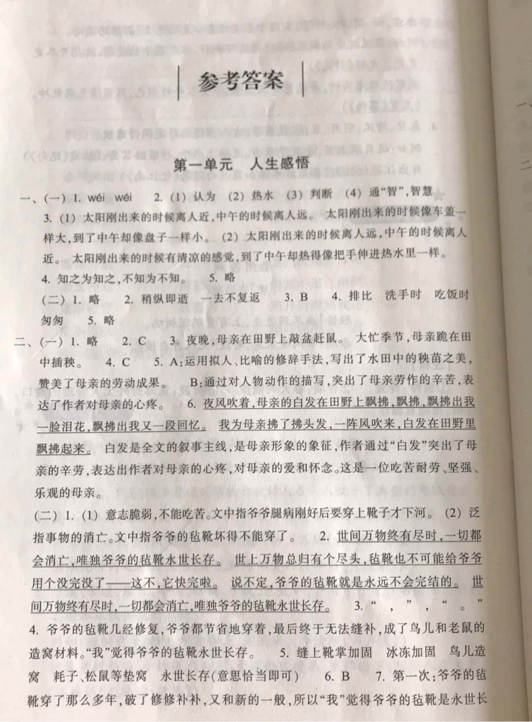 2019年單元學(xué)習(xí)體驗(yàn)與評(píng)價(jià)六年級(jí)語文下冊(cè)人教版 參考答案第1頁