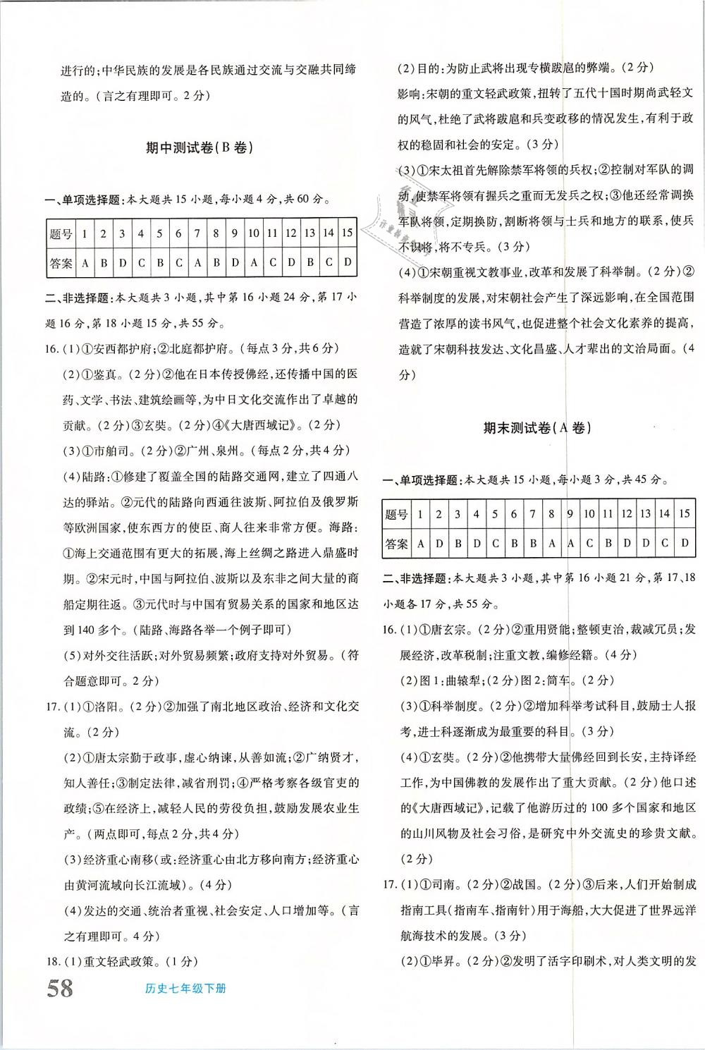 2019年優(yōu)學(xué)1+1評價(jià)與測試七年級歷史下冊 參考答案第5頁